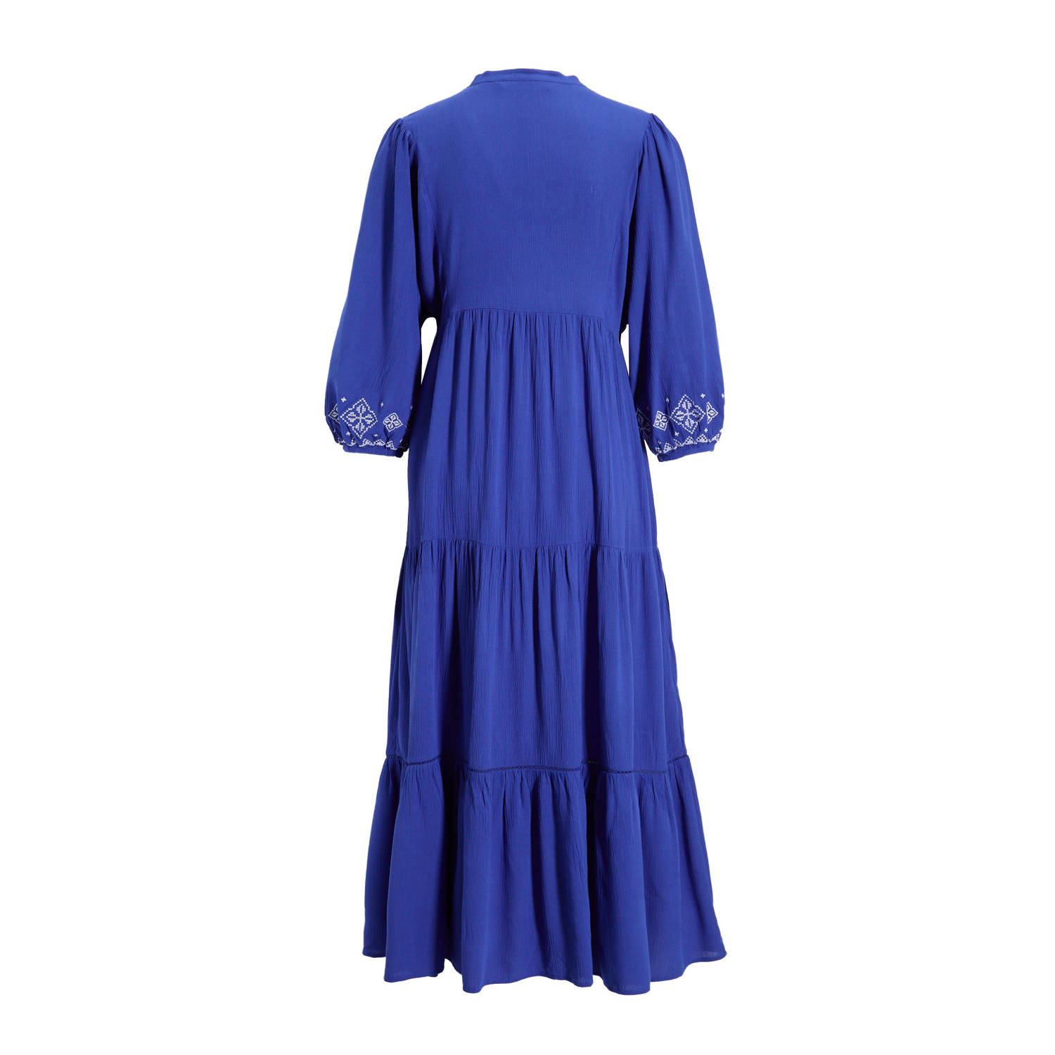 anytime midi jurk met borduursel blauw