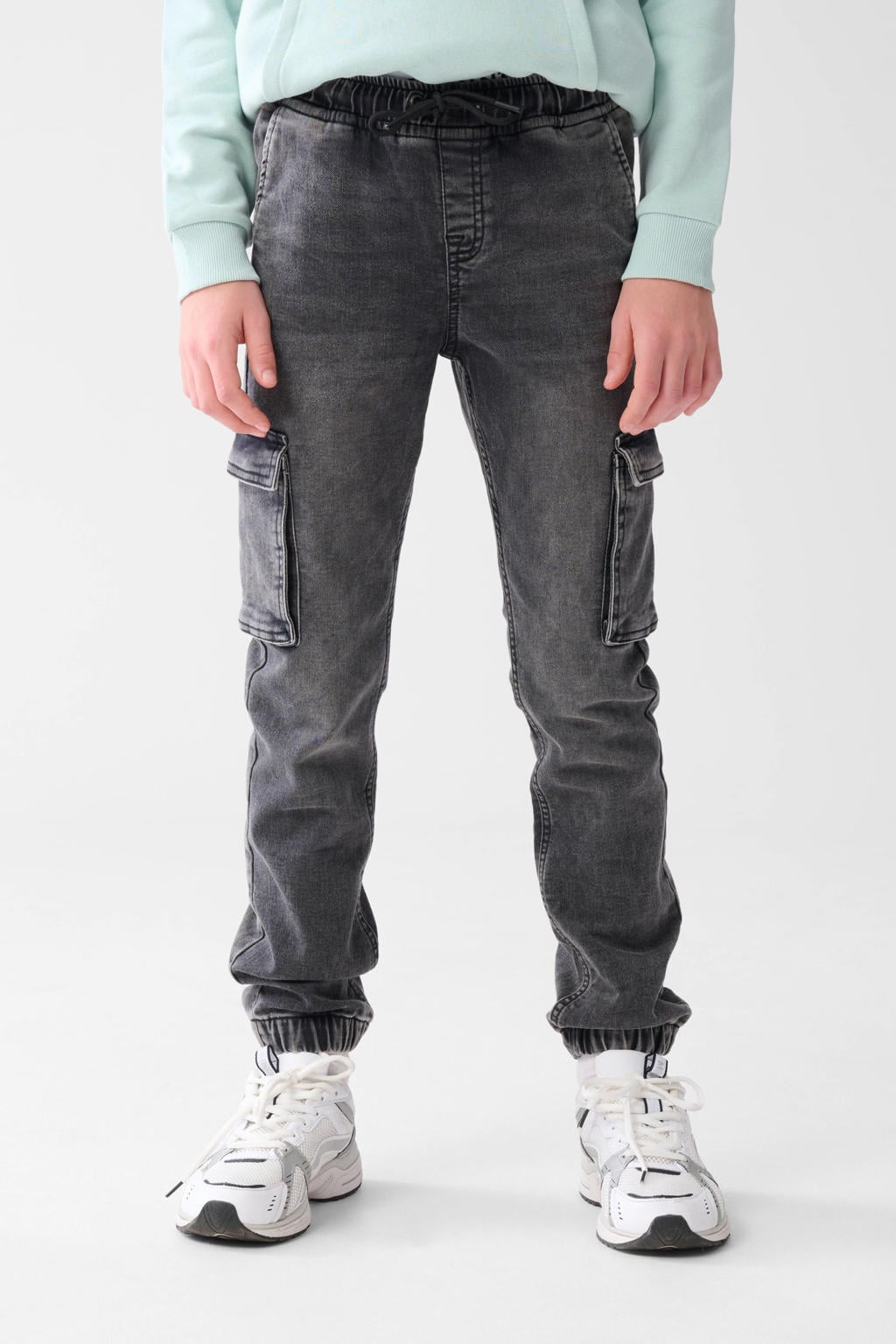 Grijze jongens Shoeby medium waist regular fit jeans van katoen met effen