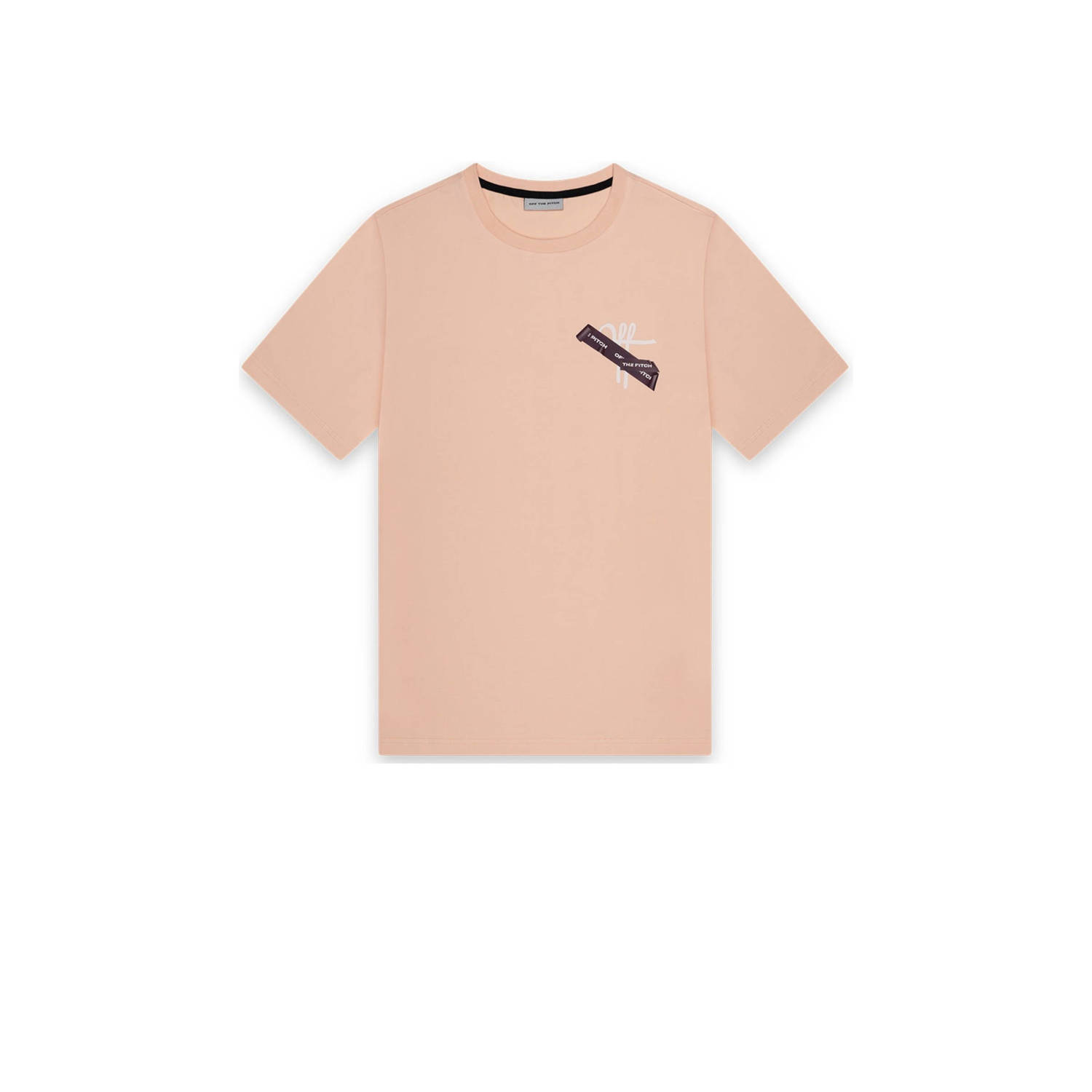Off The Pitch slim fit T-shirt Tape Off met backprint peachy keen