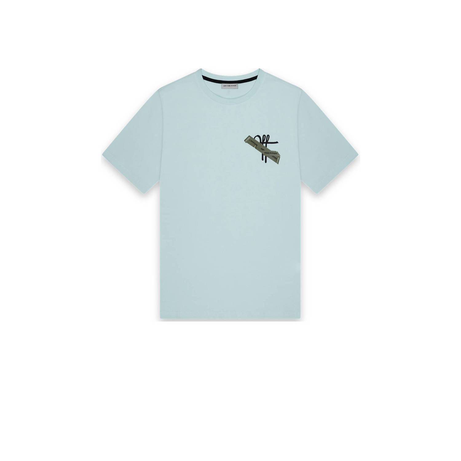 Off The Pitch slim fit T-shirt Tape Off met backprint pastel blue