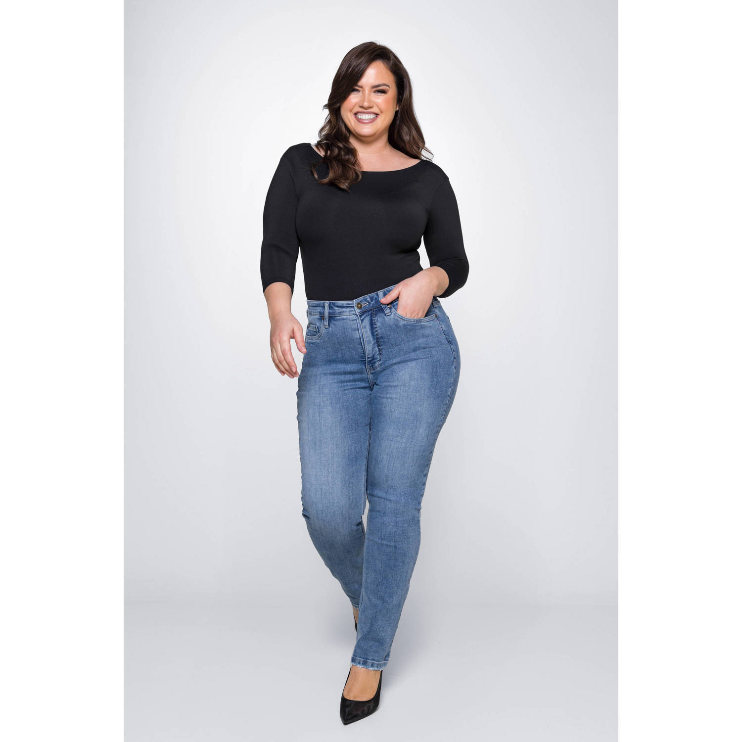Fox Factor high waist straight leg jeans ROXI manila blue