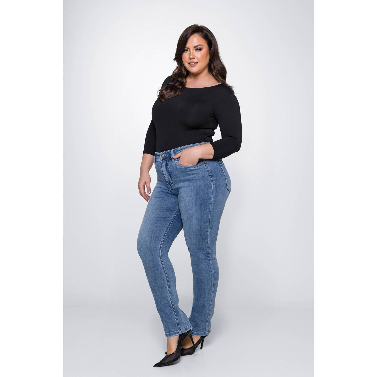 Fox Factor high waist straight leg jeans ROXI manila blue
