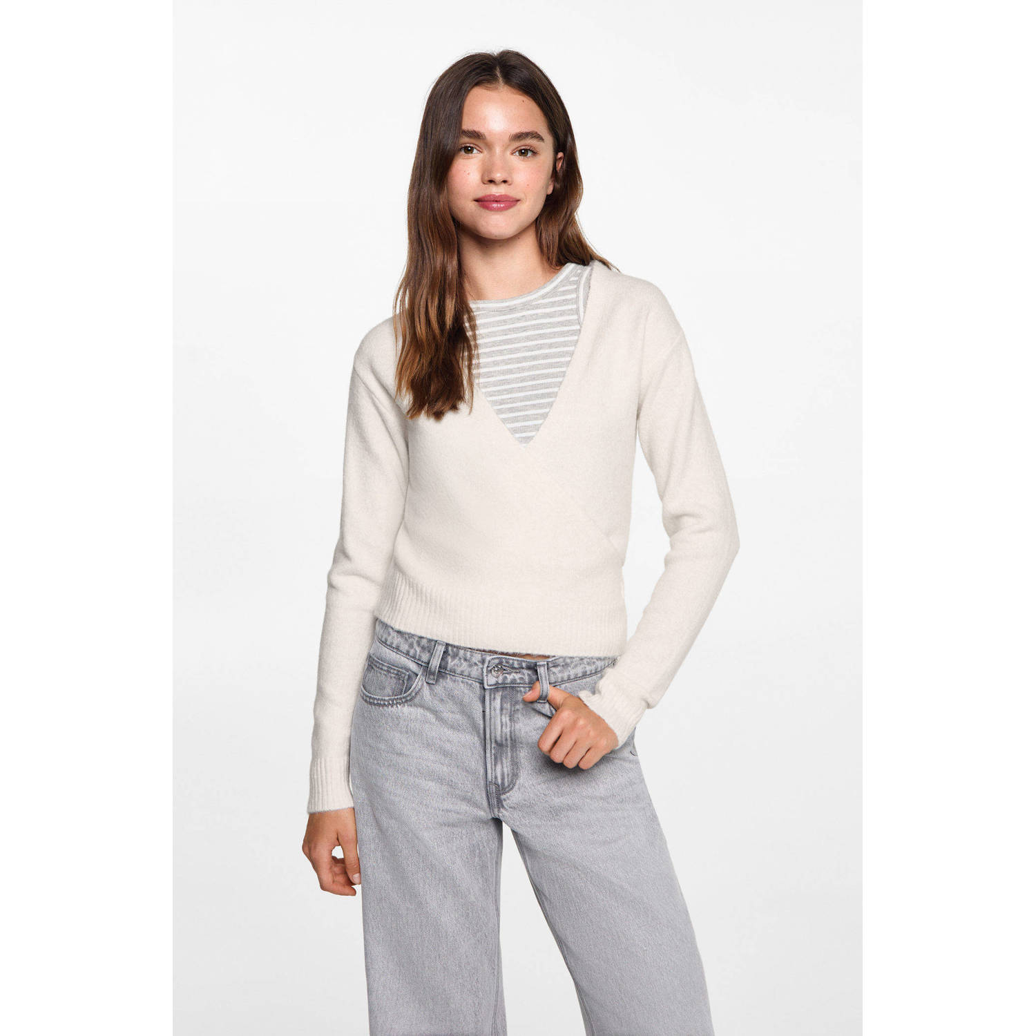 MANGO TEEN fijngebreid vest lichtbeige