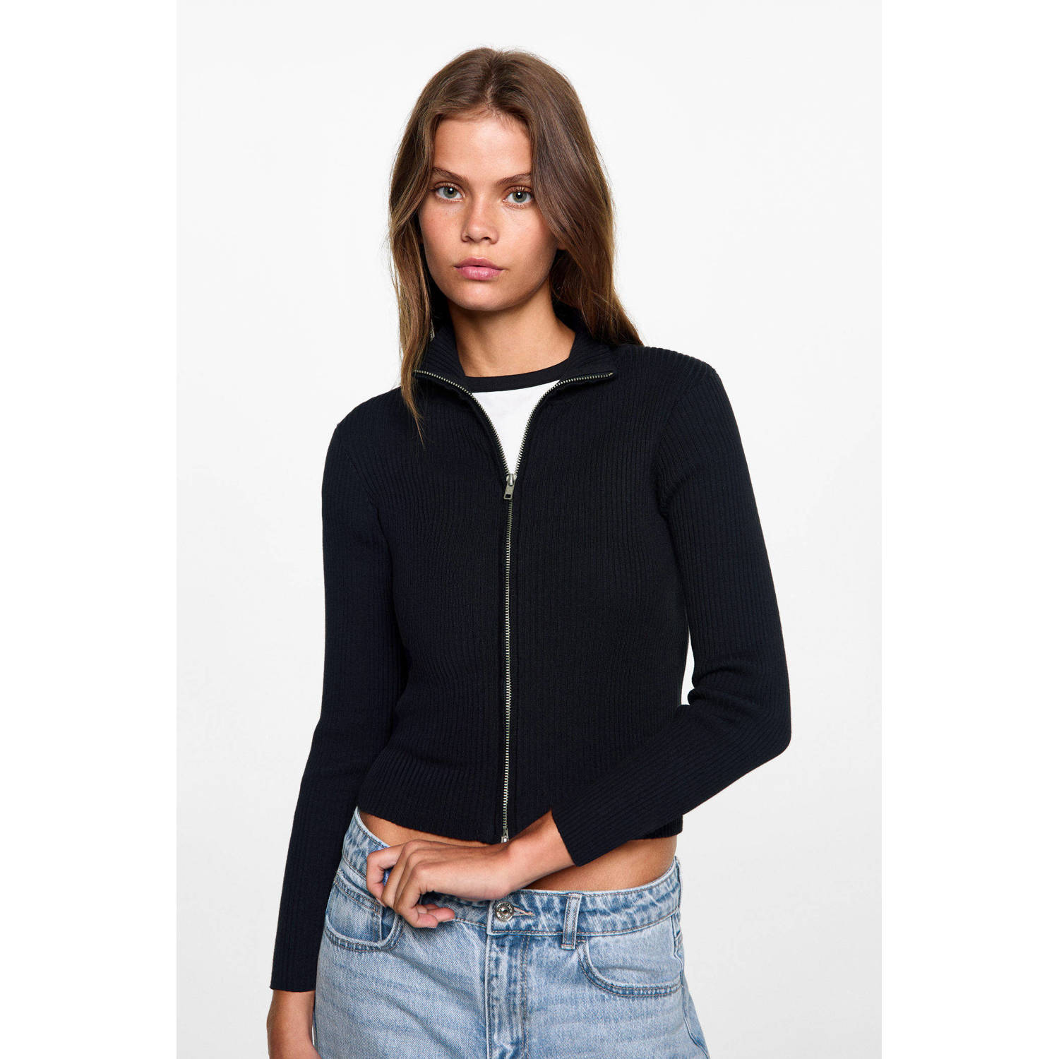 MANGO TEEN vest marine rib gebreid