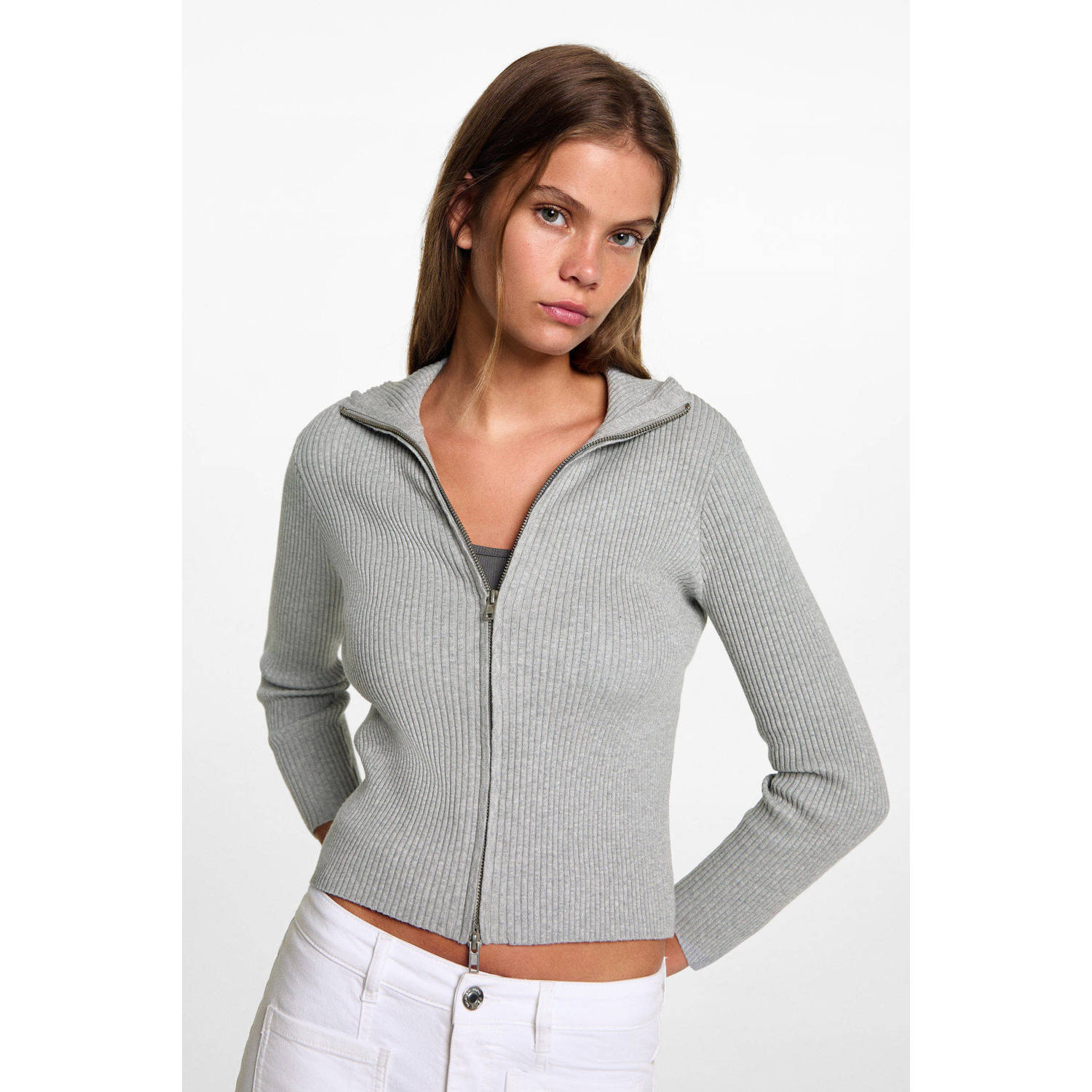 MANGO TEEN vest grijs rib gebreid
