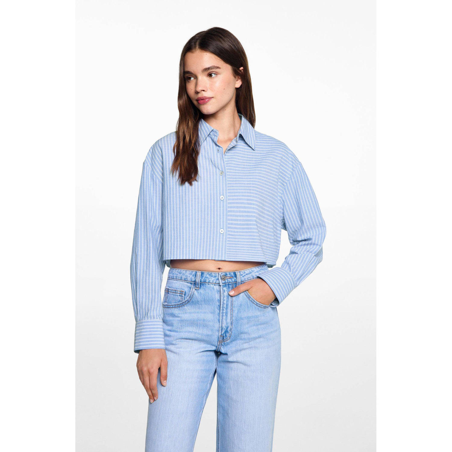 MANGO TEEN gestreepte blouse lichtblauw