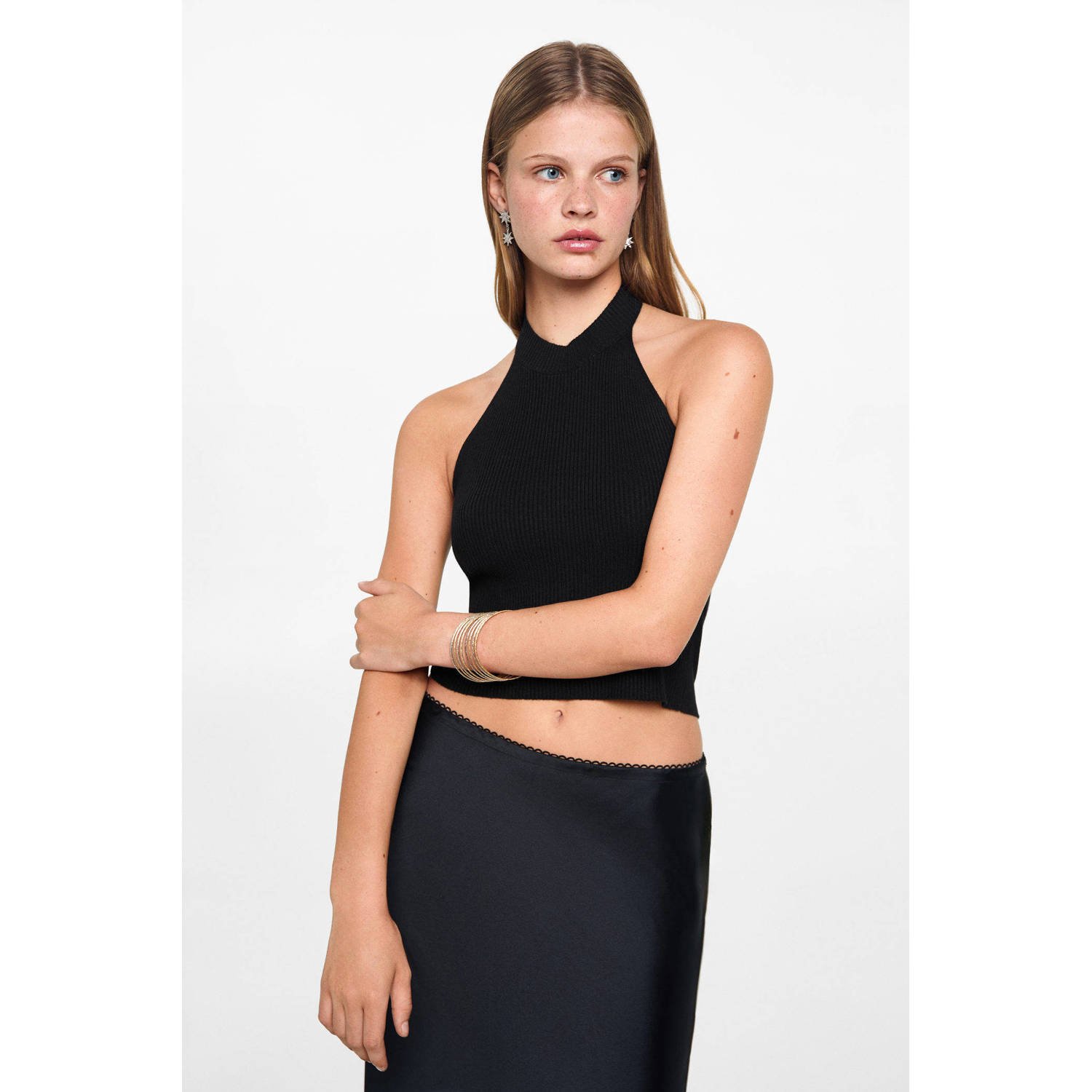 MANGO TEEN haltertop zwart