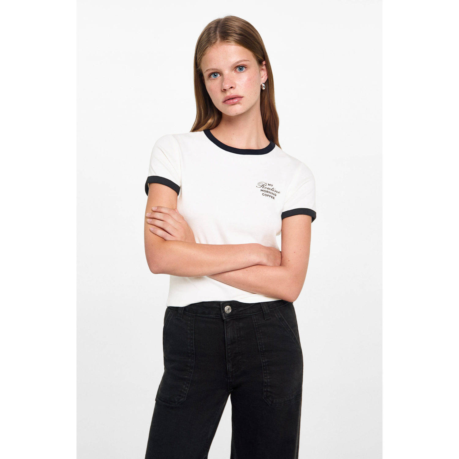 MANGO TEEN high waist wide leg jeans zwart