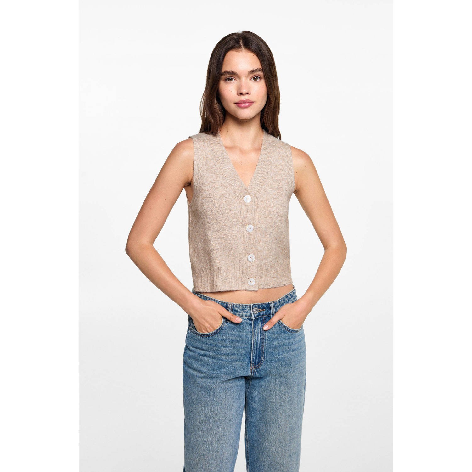 MANGO TEEN fijngebreid gilet pastelbruin