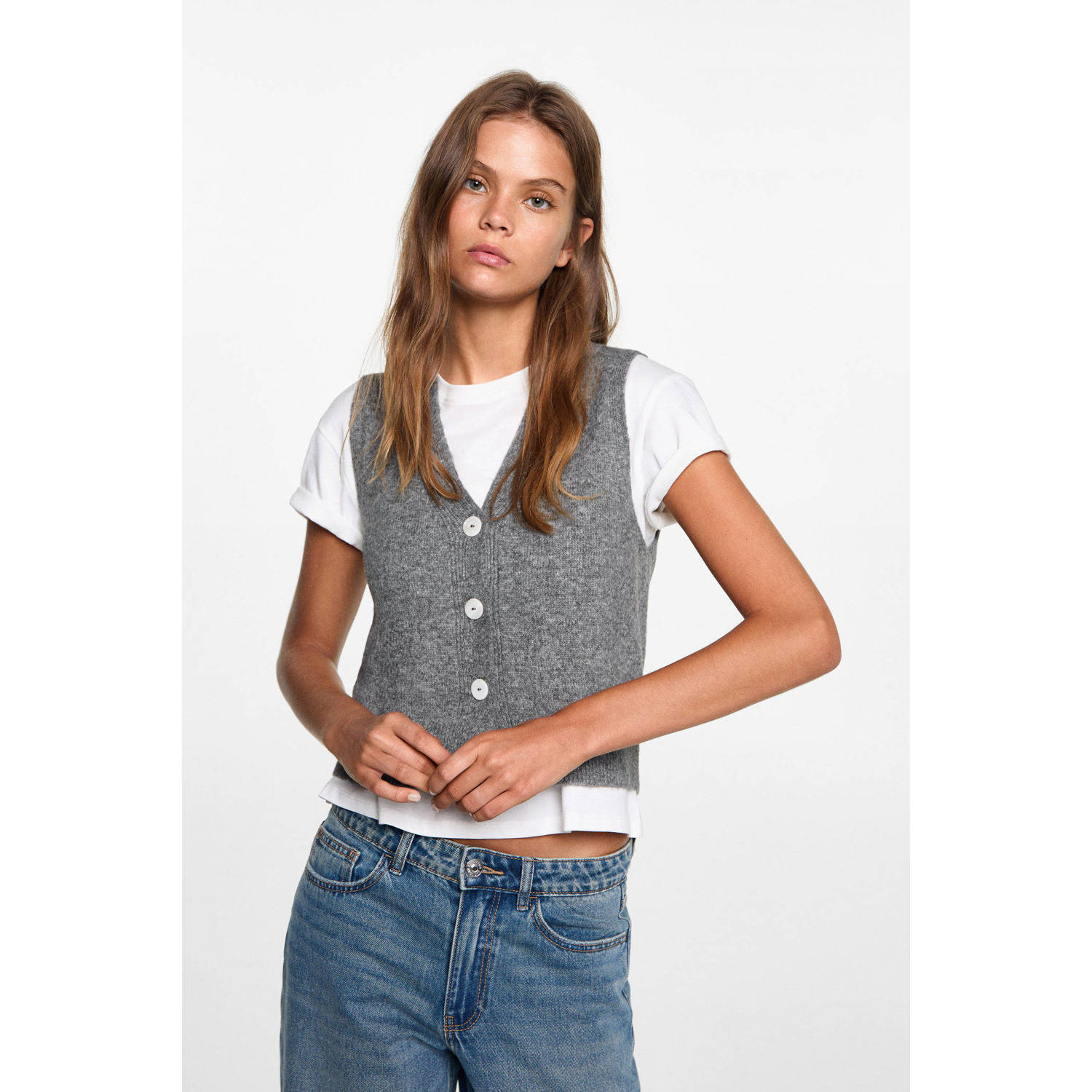 MANGO TEEN fijngebreid gilet grijs
