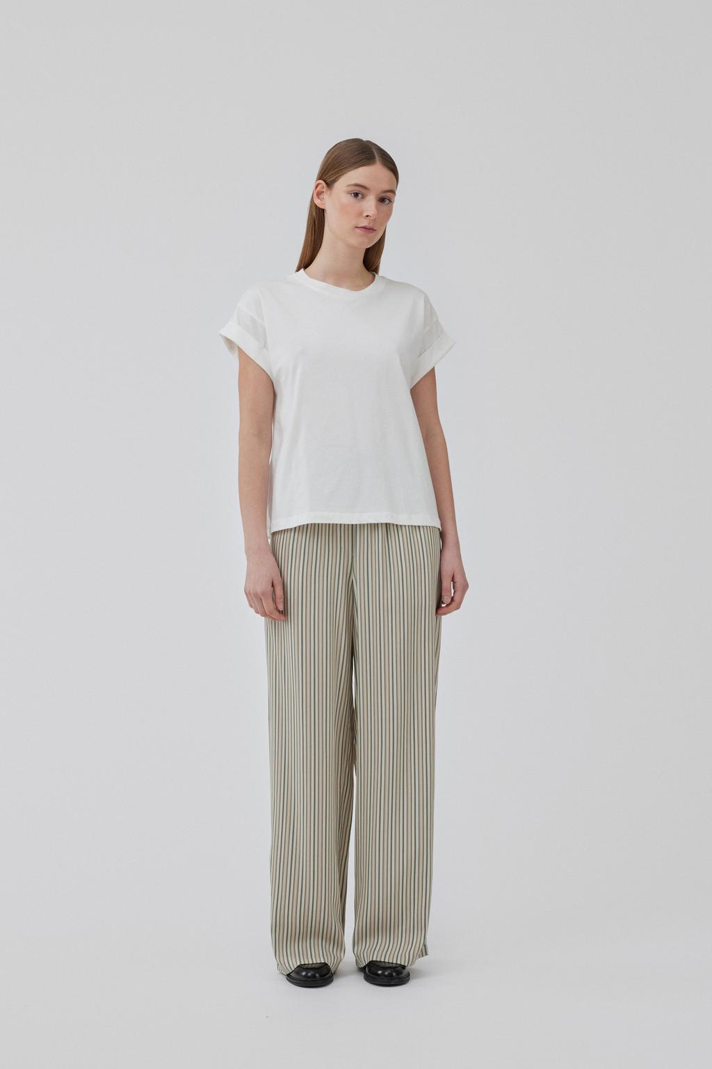 Witte dames Modström T-shirt van katoen met effen, korte mouwen, ronde hals en omslagdetail