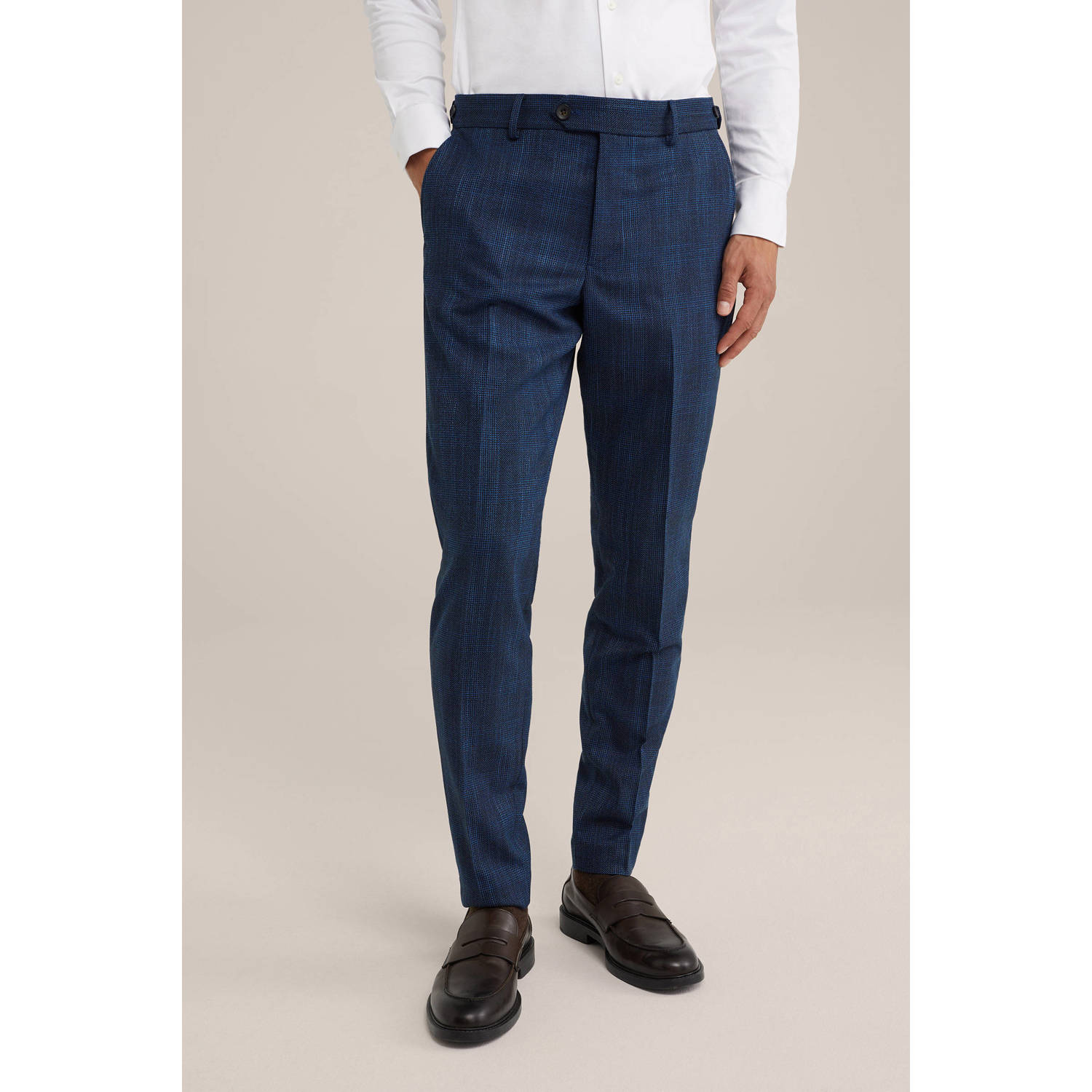 WE Fashion geruite slim fit pantalon royal blue