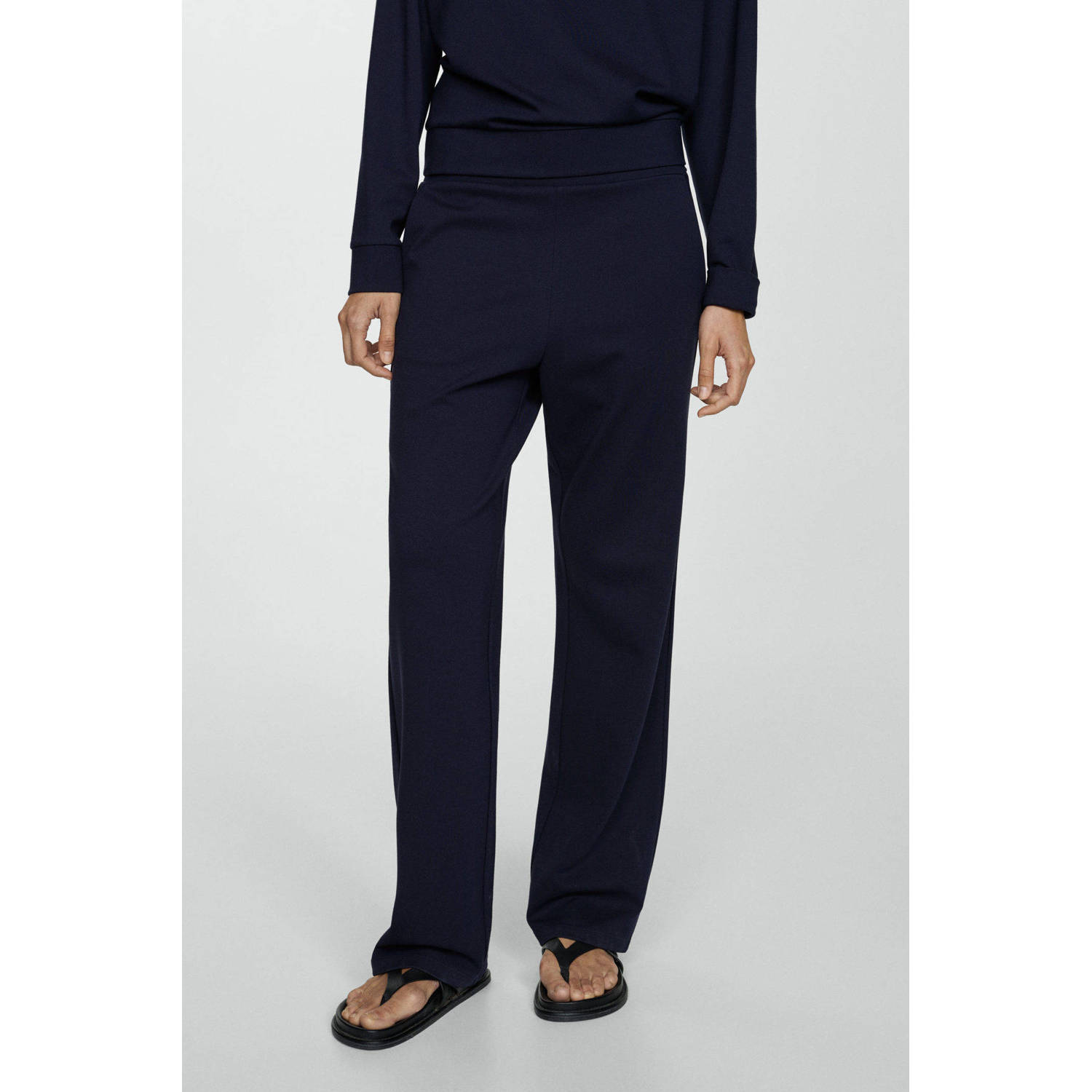Mango wide leg regular waist joggingbroek donkerblauw