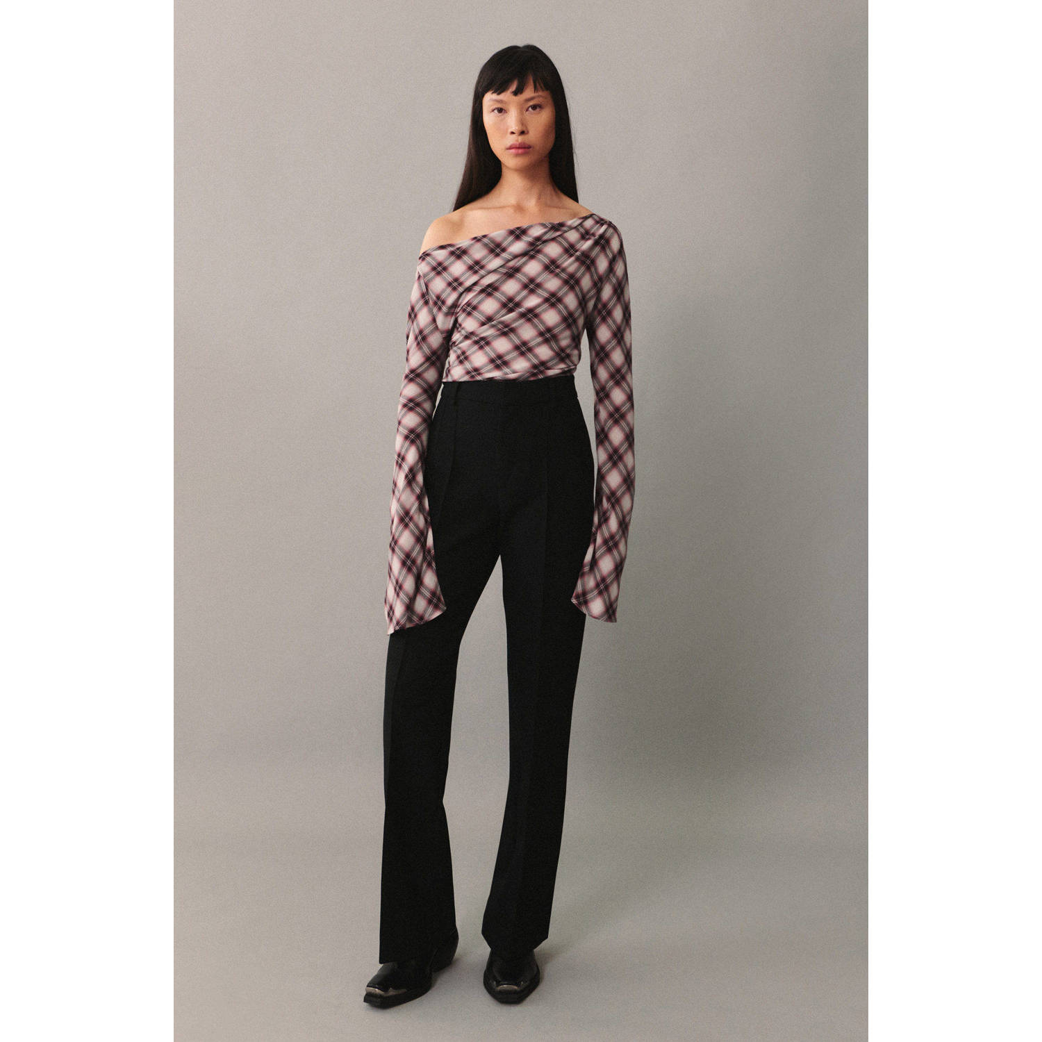 Mango off shoulder top donkerrood