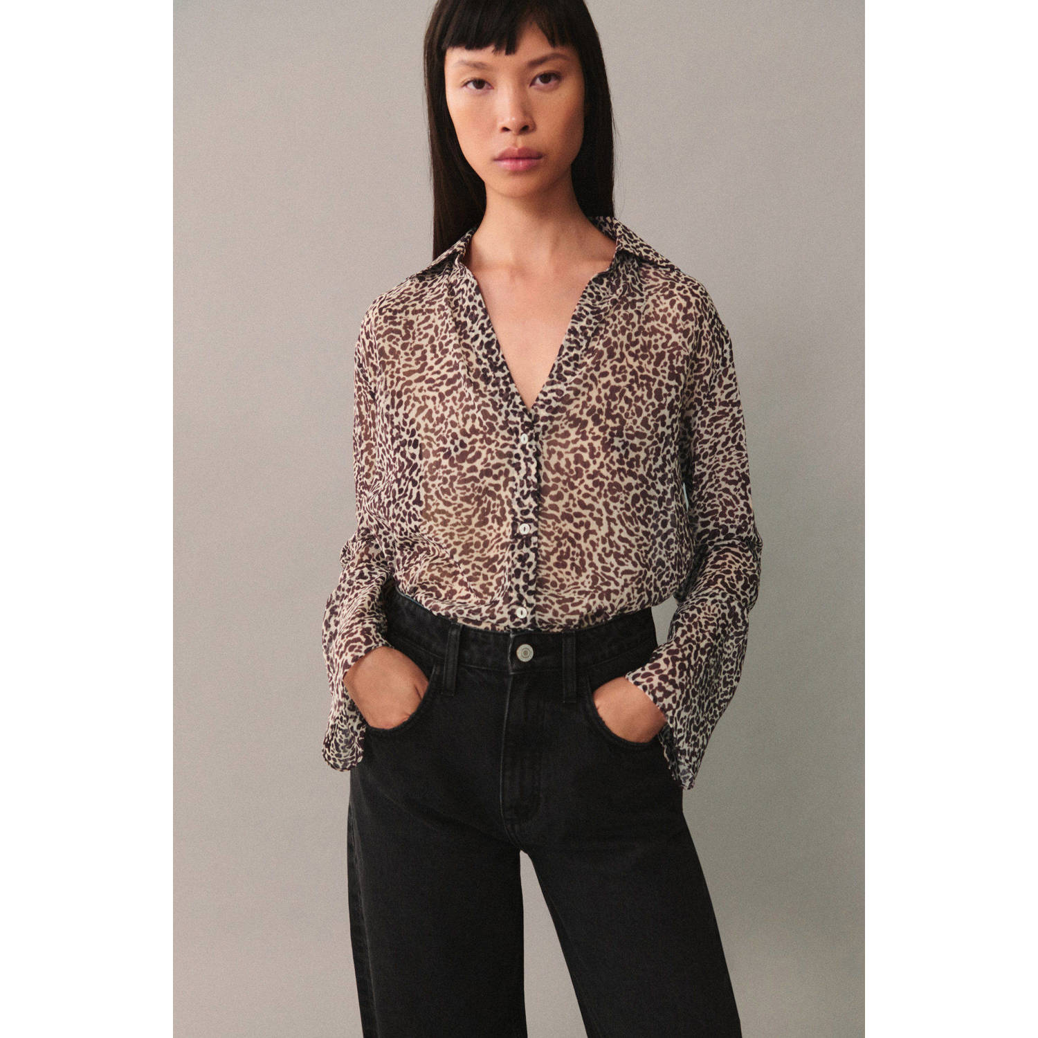 Mango blouse met dierenprint bruin