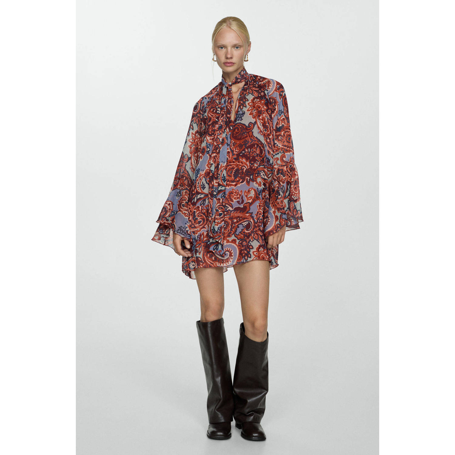 Mango blousejurk met paisleyprint roodbruin multi
