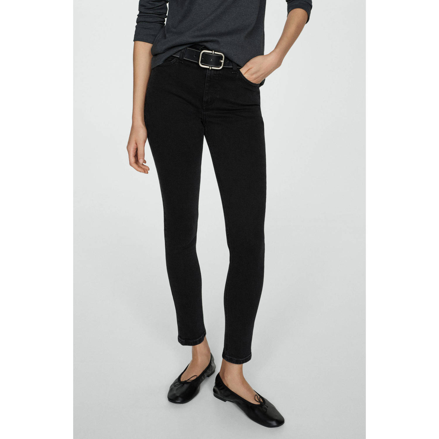 Mango regular waist skinny jeans black denim