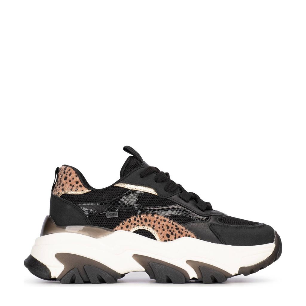 Zwarte dames POSH by Poelman Polly chunky sneakers van synthetisch materiaal met veters
