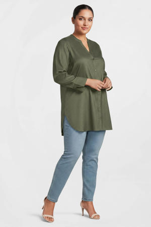 lange blouse met V-hals khaki