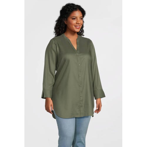 GREAT LOOKS lange blouse met V-hals khaki afbeelding
