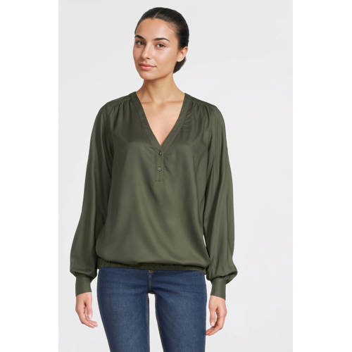 Imagine blouse met lange mouwen khaki afbeelding