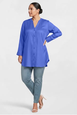 lange blouse met V-hals blauw