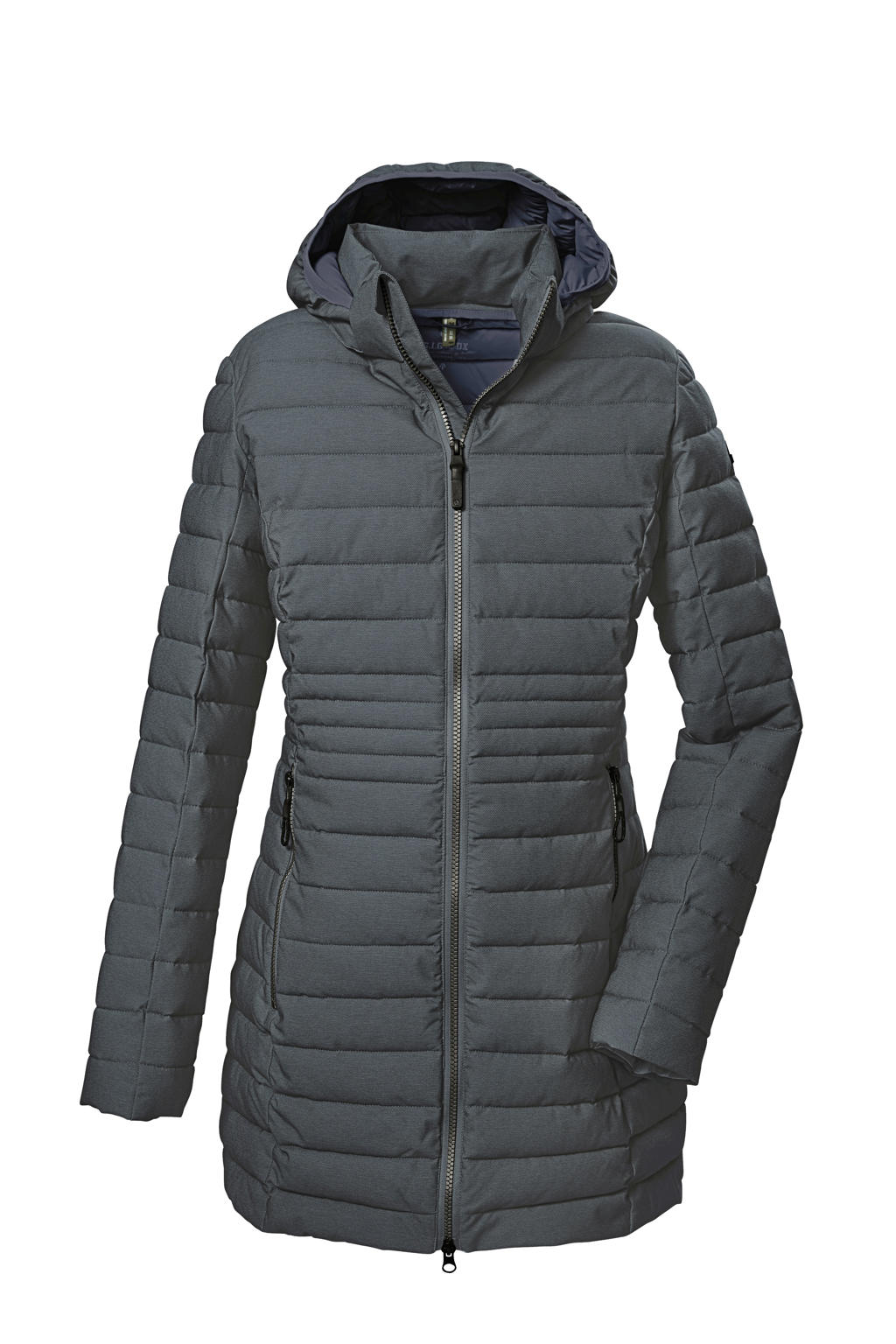 Antraciete dames G.I.G.A. DX gewatteerde outdoor jas van polyester met effen, lange mouwen, capuchon en ritssluiting