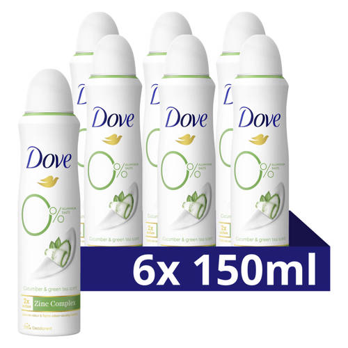 Dove 0% Aluminiumzouten Cucumber & Green Tea deodorant spray - 6 x 150 ml afbeelding