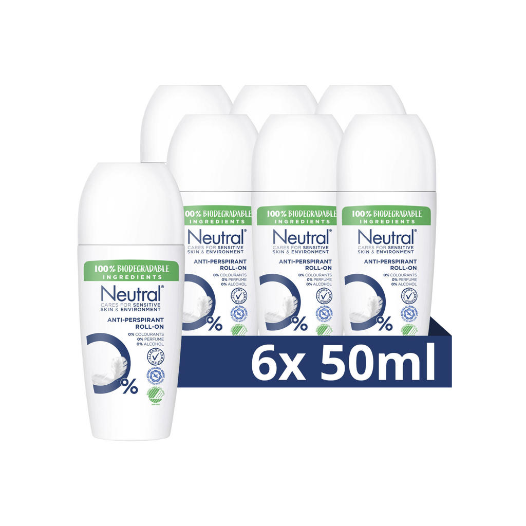 Neutral anti-transpirant deodorant roller Parfumvrij - 6 x 50 ml