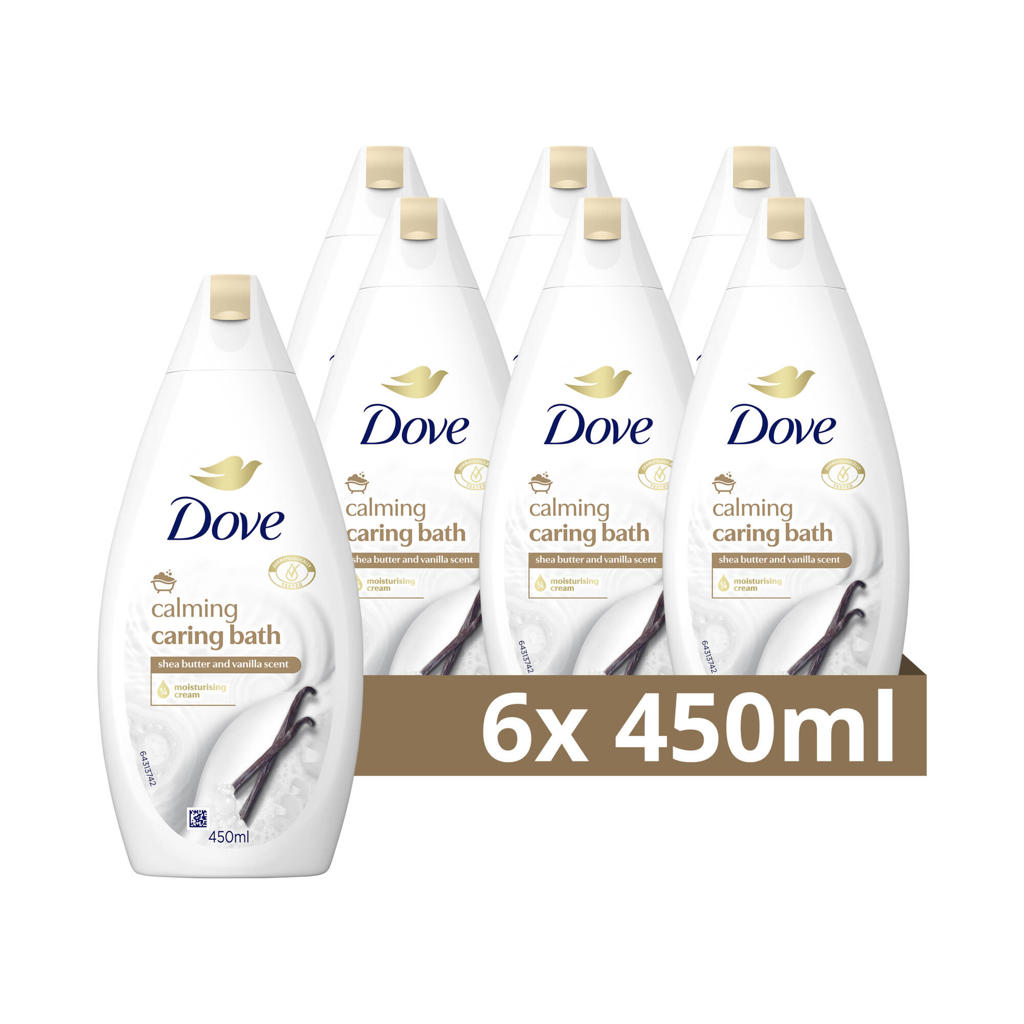 Dove Caring Bath Calming Sheaboter & Vanille badcrème - 6 x 450 ml
