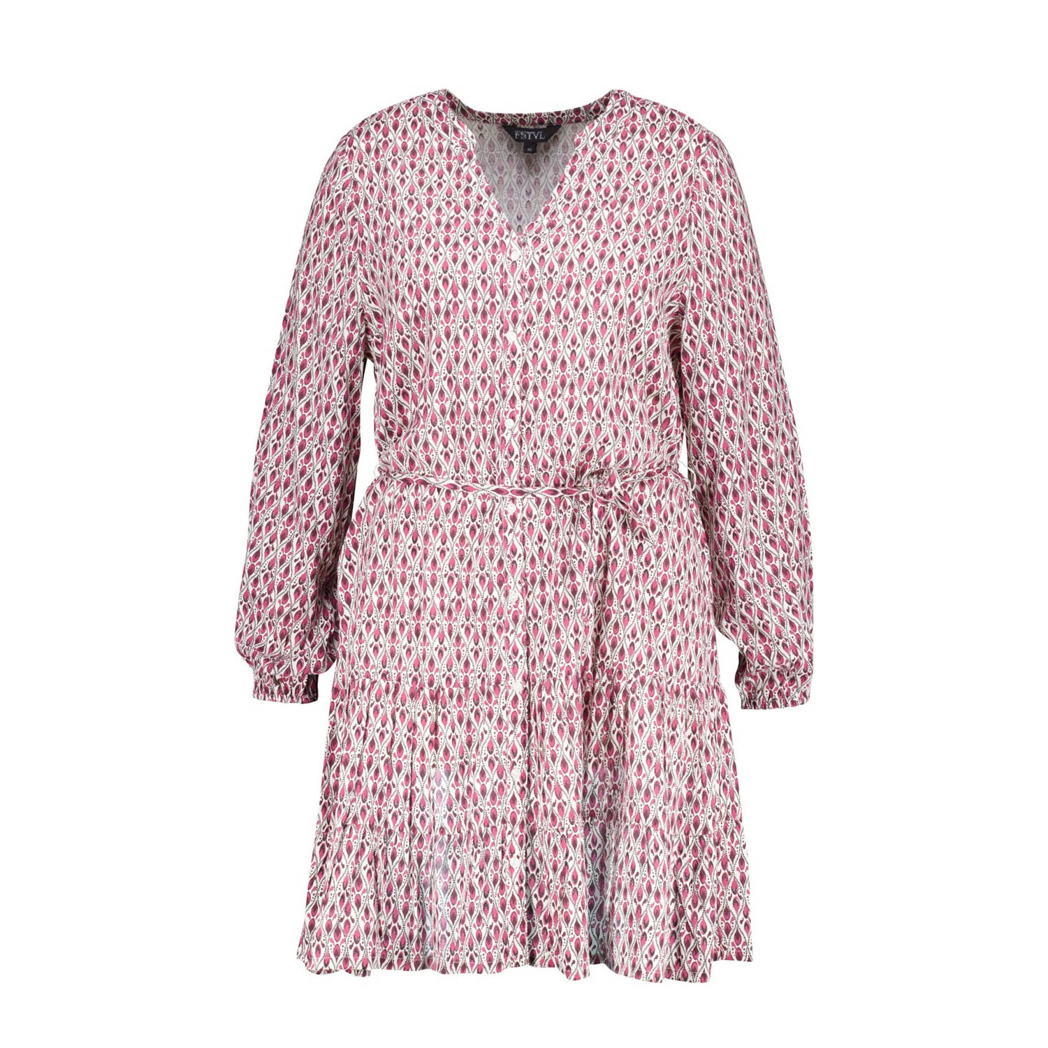 MS Mode jurk met all over print en ceintuur rood