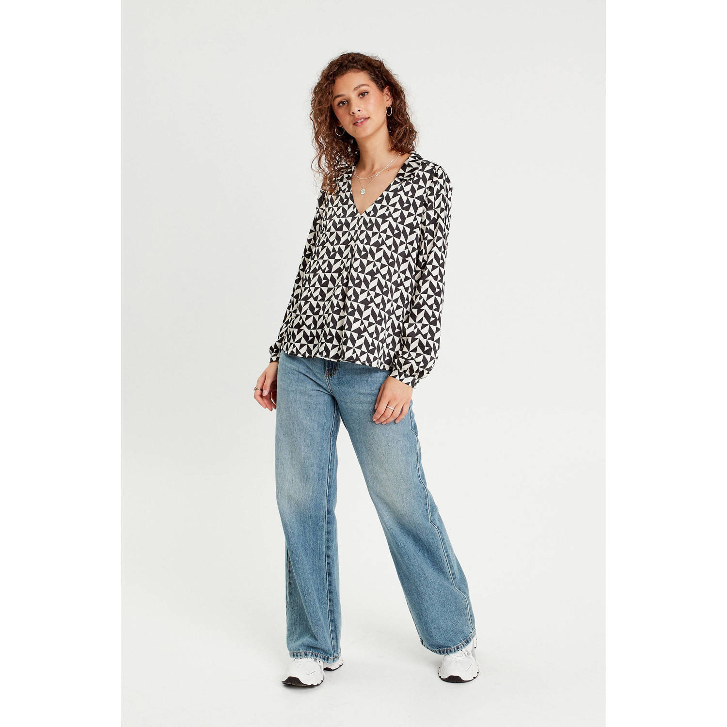 Cache geweven blousetop met grafische print en plooien