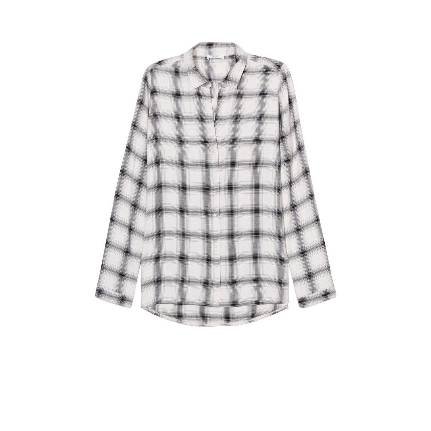 Cache geruite blouse ecru zwart