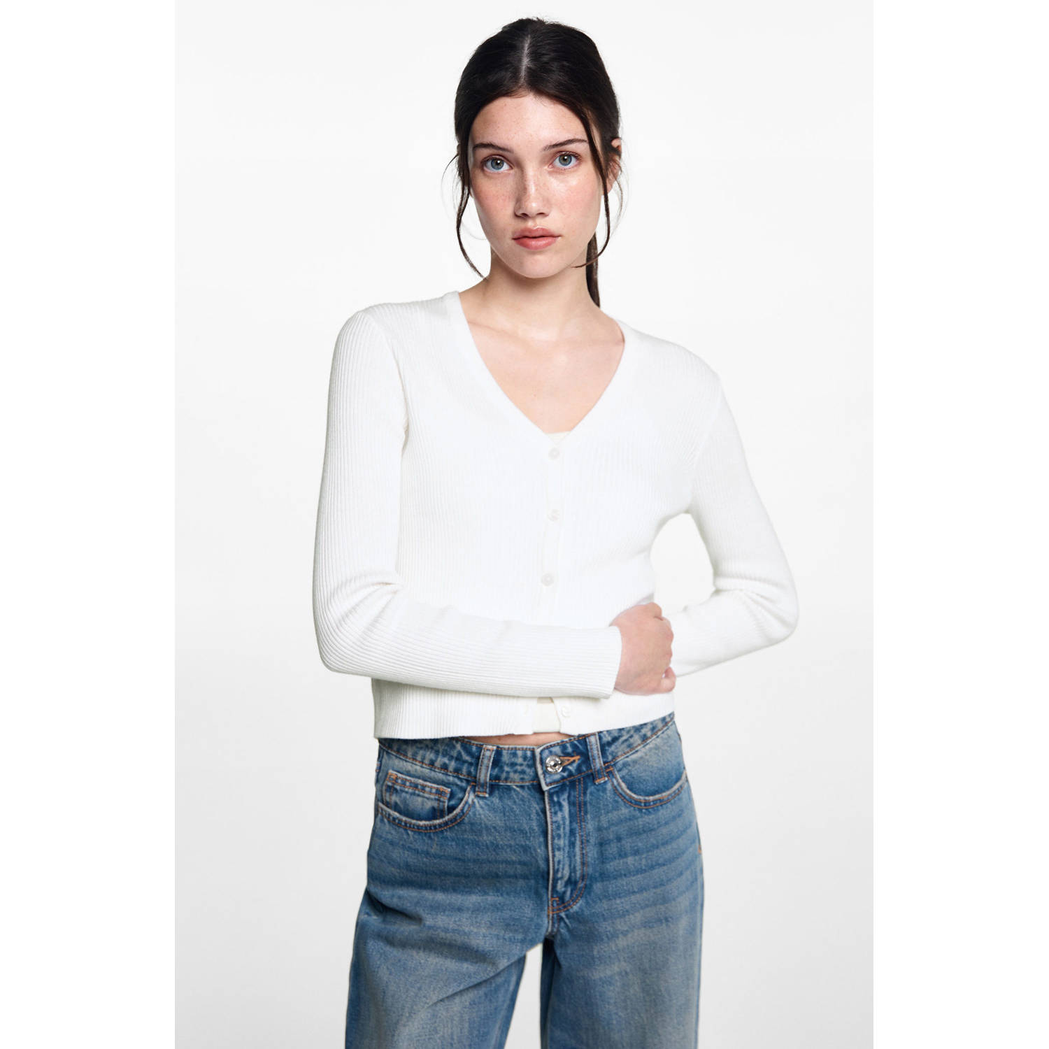 MANGO TEEN fijngebreid vest wit