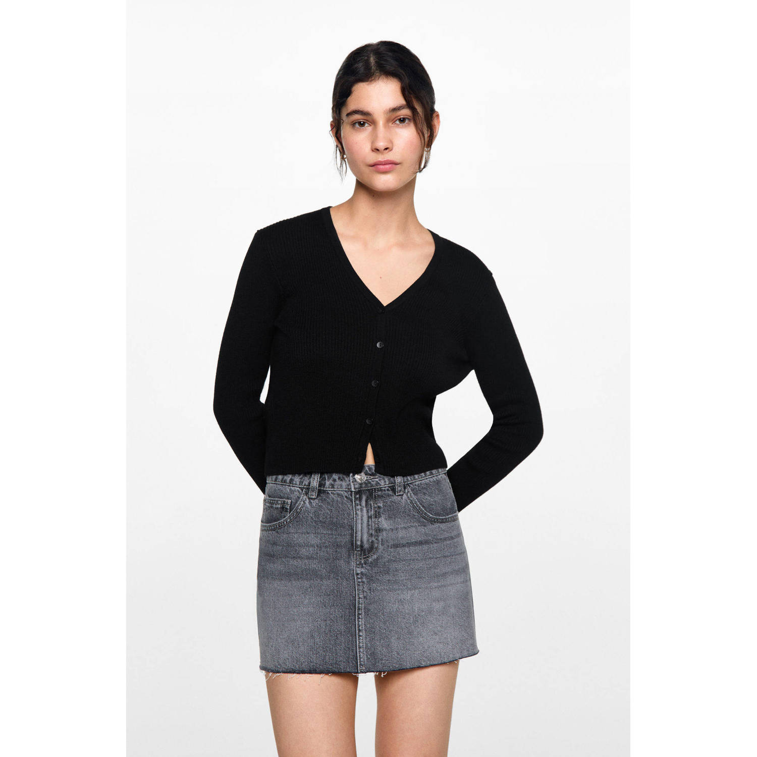 MANGO TEEN fijngebreid vest zwart