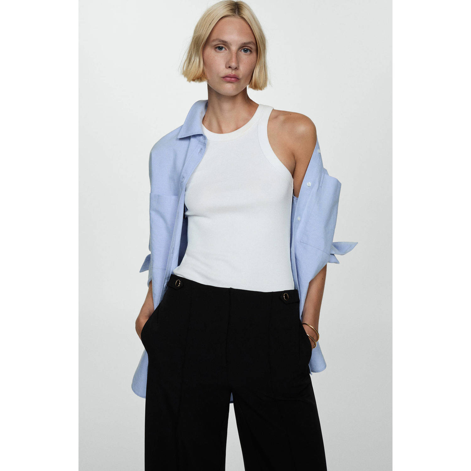 Mango wide leg broek zwart