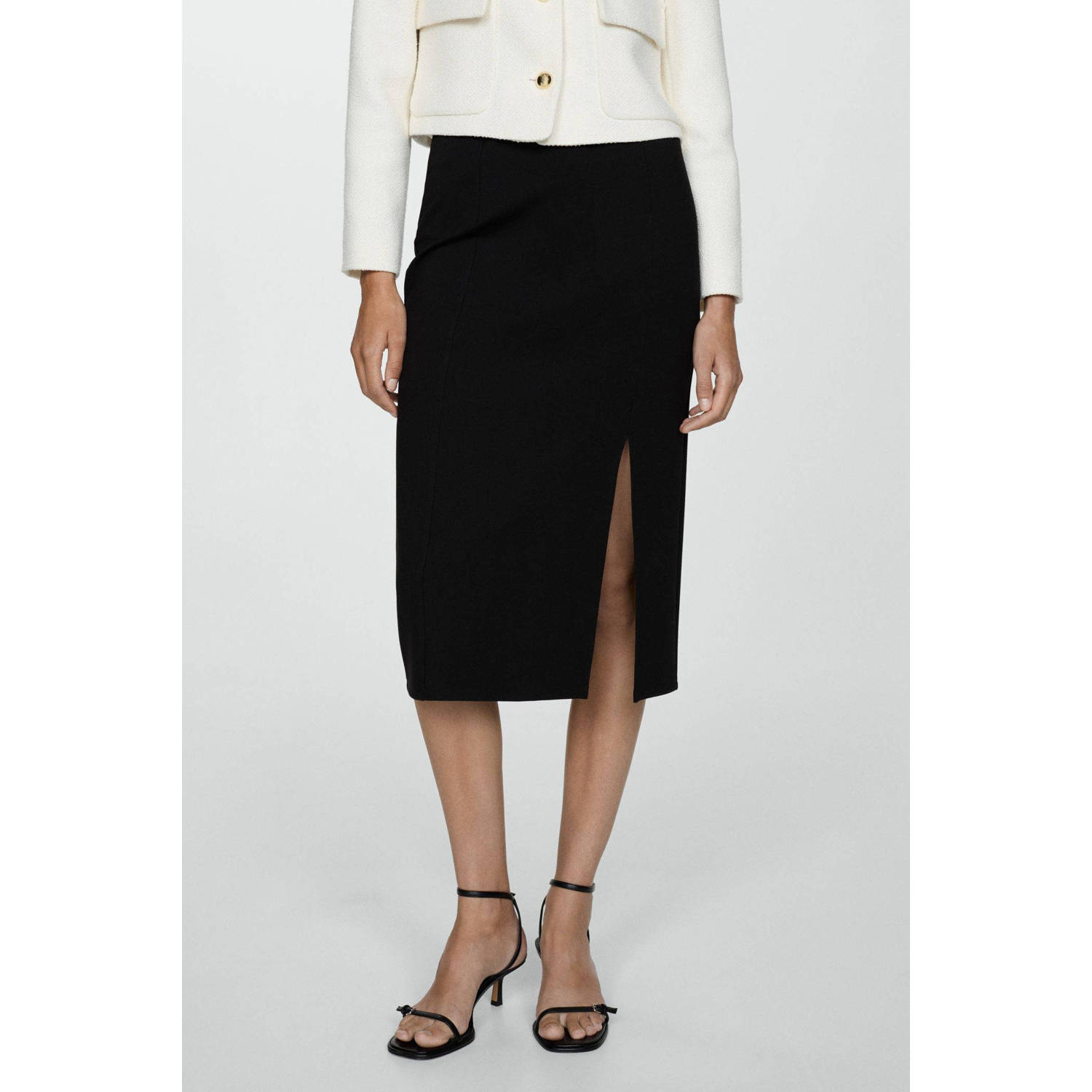 Mango midi rok zwart