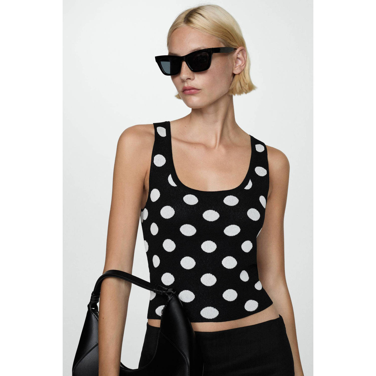 Mango top met stippen zwart wit