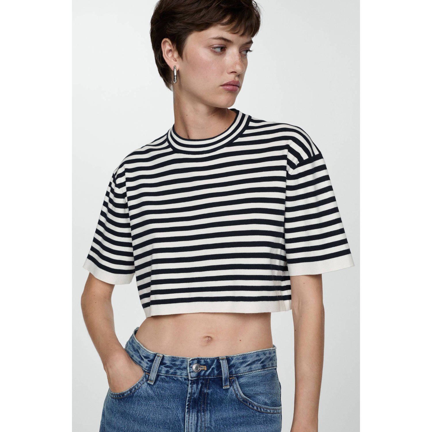 Mango gestreepte crop top marine wit