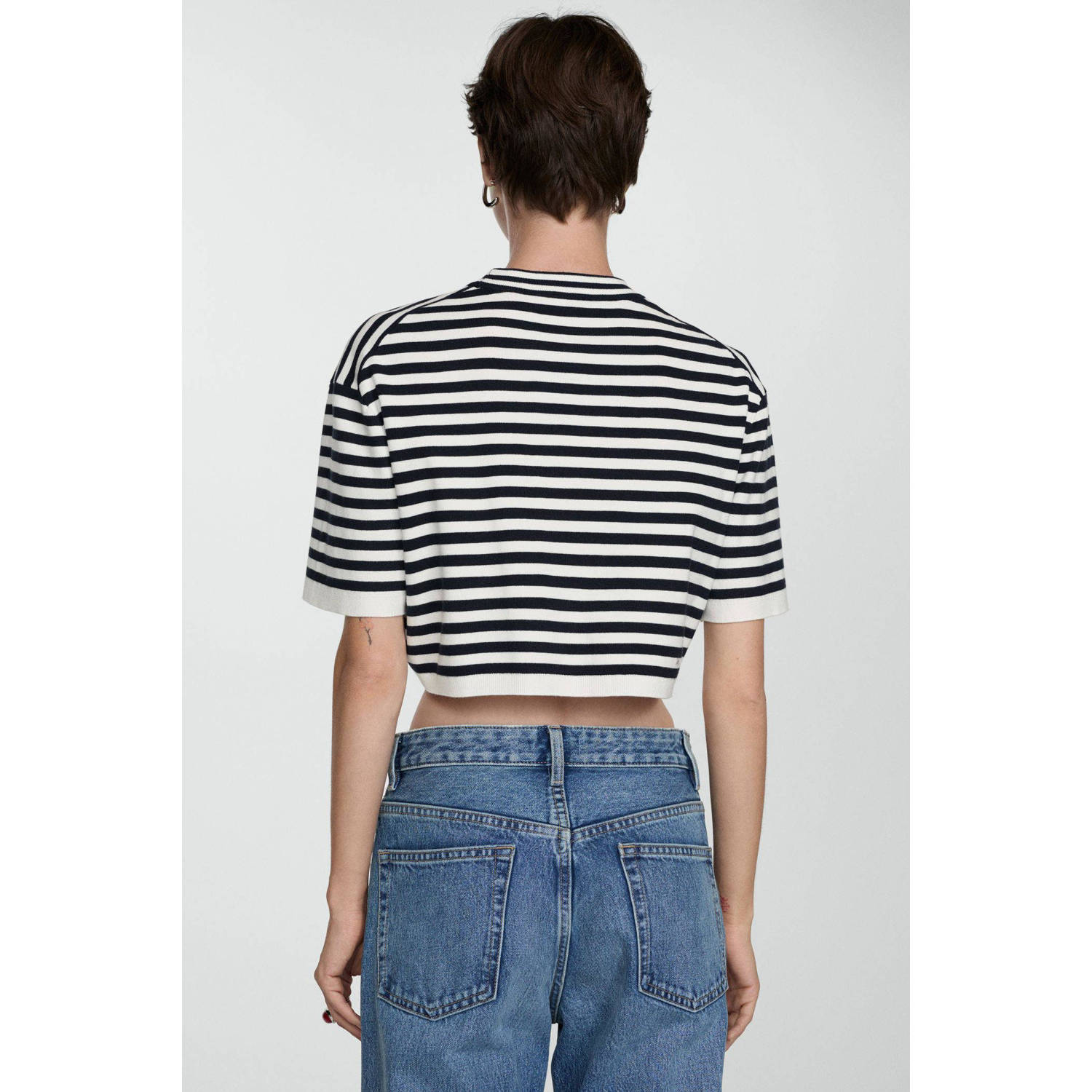 Mango gestreepte crop top marine wit