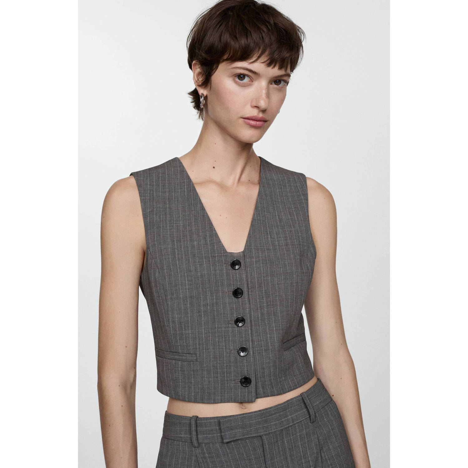 Mango gilet met krijtstreep grijs
