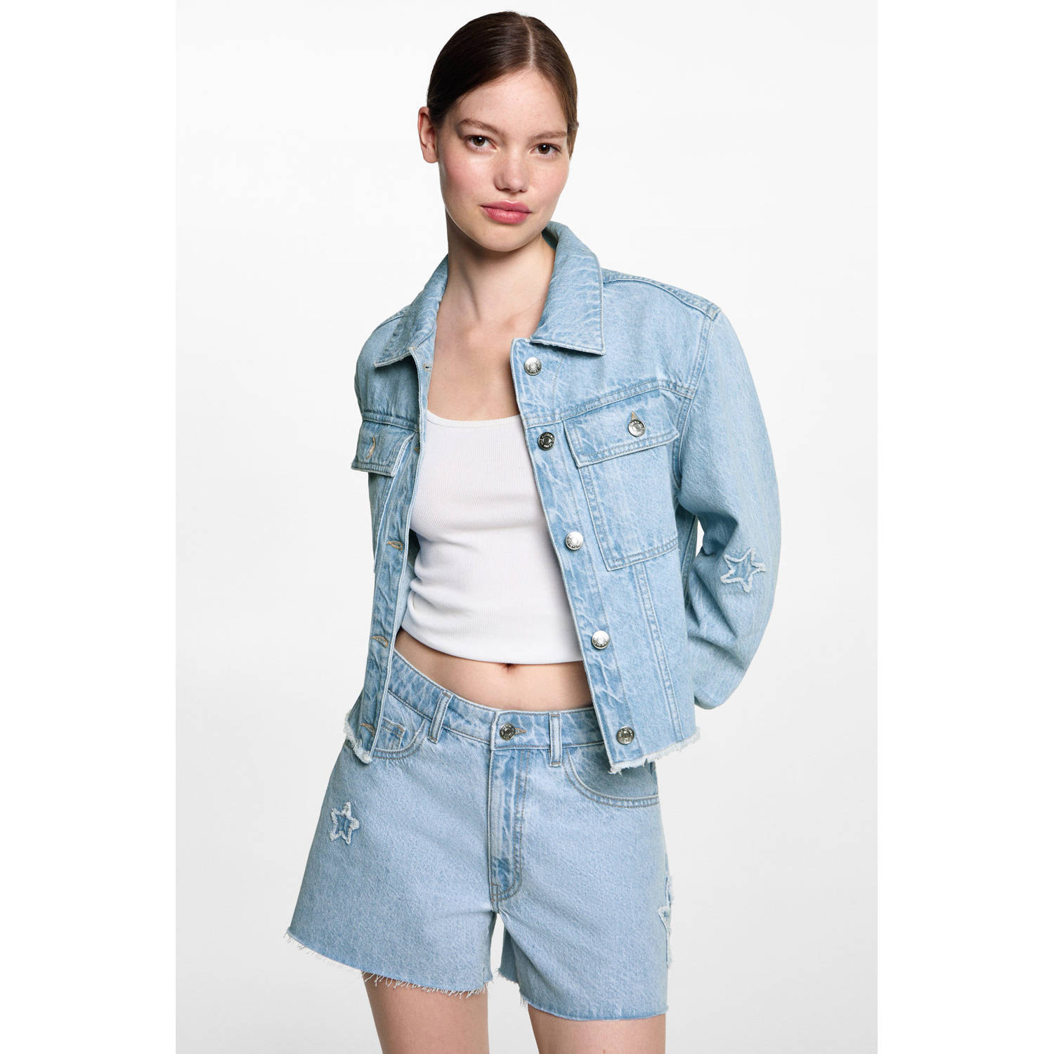 MANGO TEEN straight fit denim short lichtblauw
