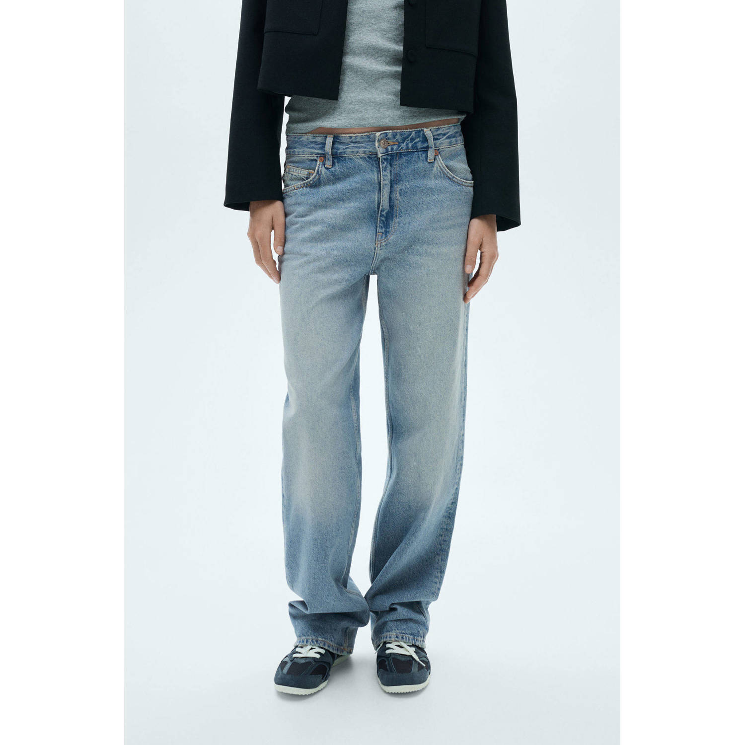 Mango low waist straight leg jeans medium blue denim
