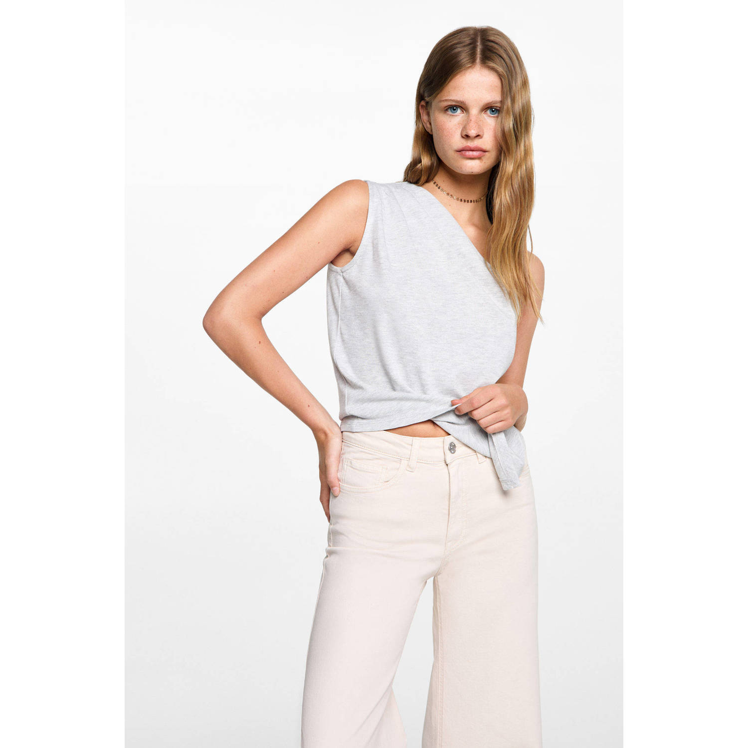 MANGO TEEN wide leg broek lichtbeige