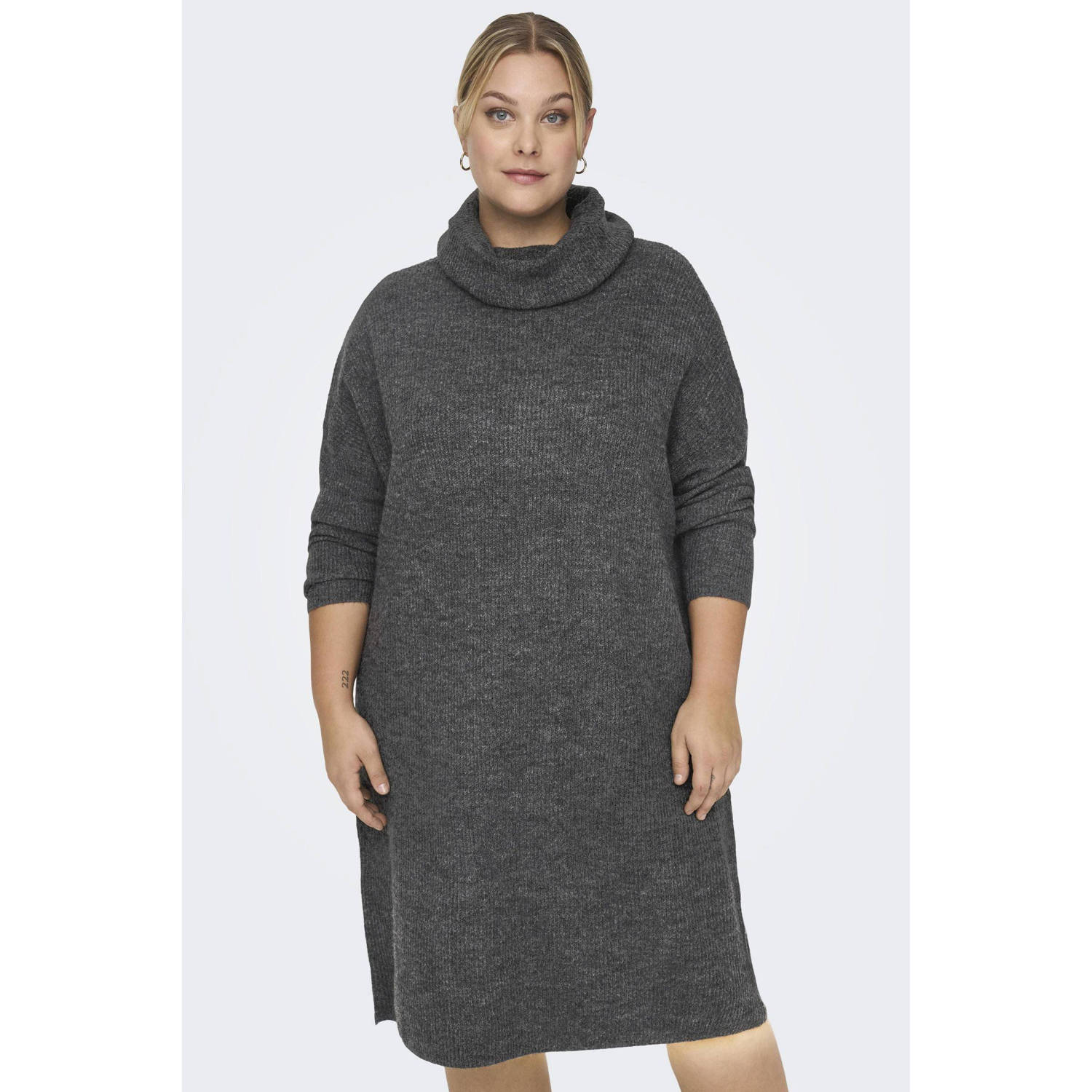 ONLY CARMAKOMA Gebreide jurk CARJANA L S COWLNCK DRESS WOOL KNT