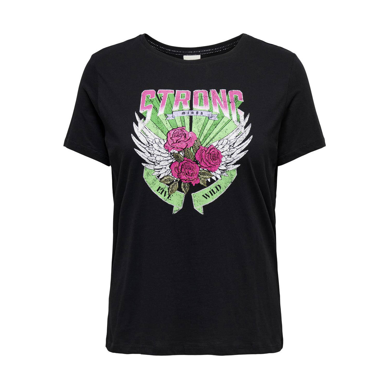 ONLY CARMAKOMA T-shirt CARDIALA met printopdruk zwart