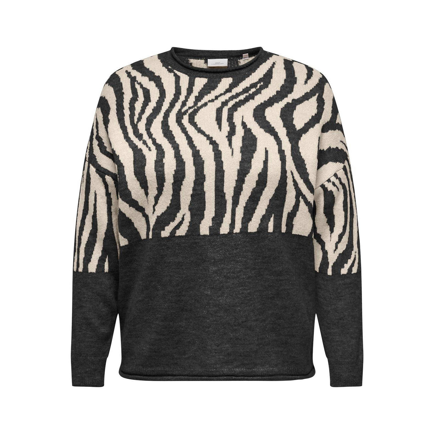 Only Carmakoma Zebra Lange Mouw Gebreide Top Black Dames