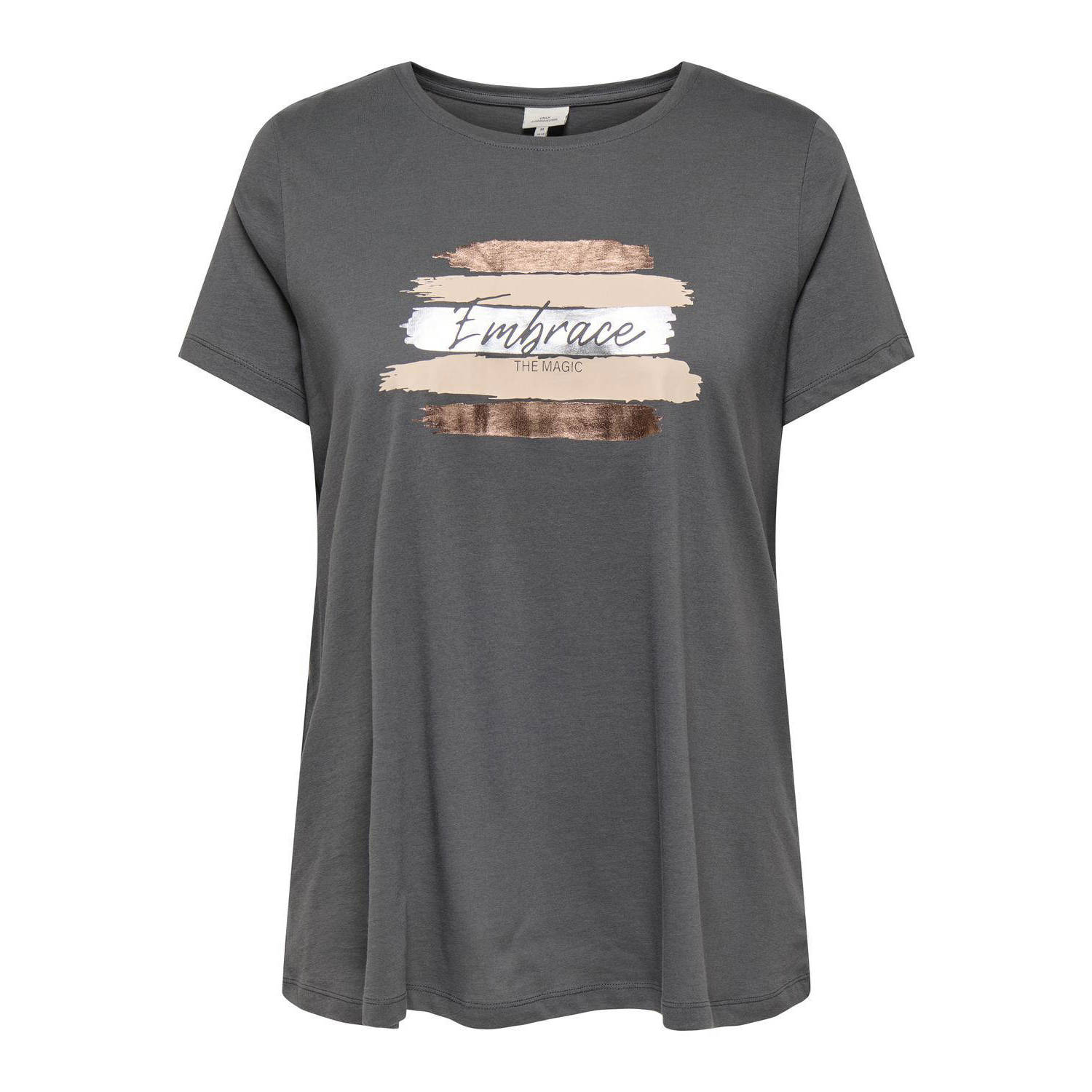 ONLY CARMAKOMA T-shirt met printopdruk grijs