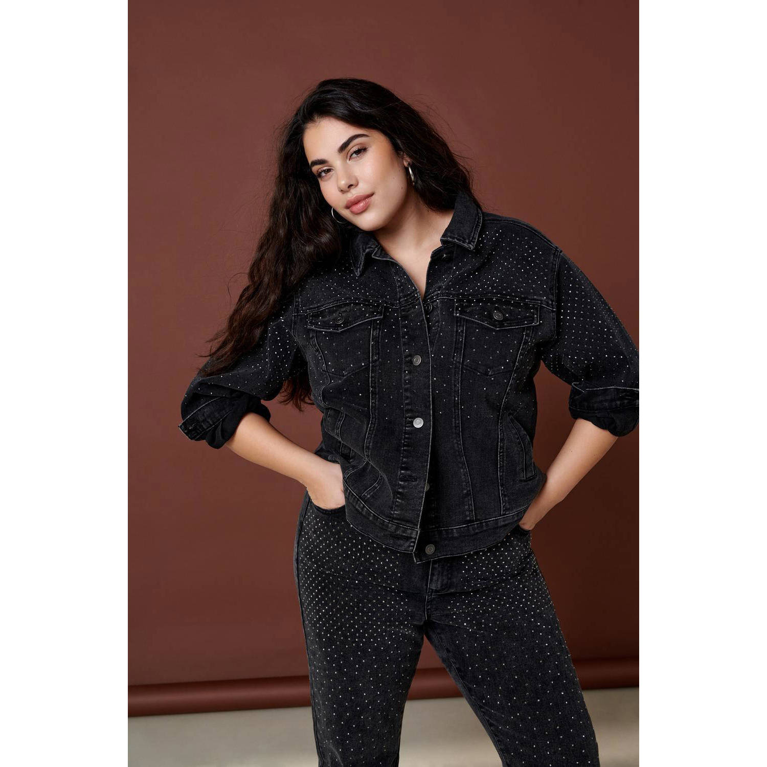 ONLY CARMAKOMA spijkerjas CARJAGGER met strass washed black