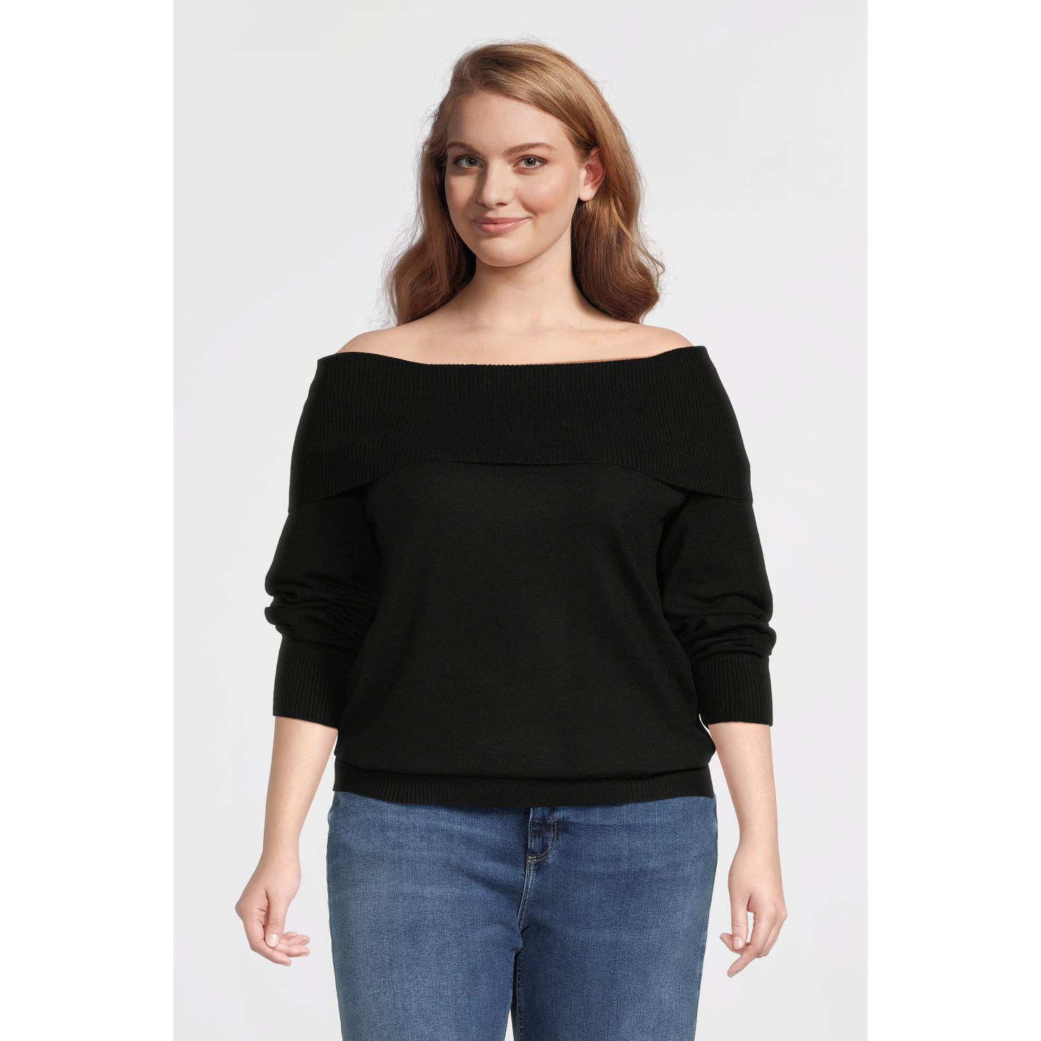 ONLY CARMAKOMA off shoulder trui CARJAYDEE zwart